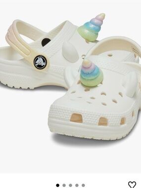 CROCS Kids' White Classic Clog with Pastel Rainbow Unicorn Horns